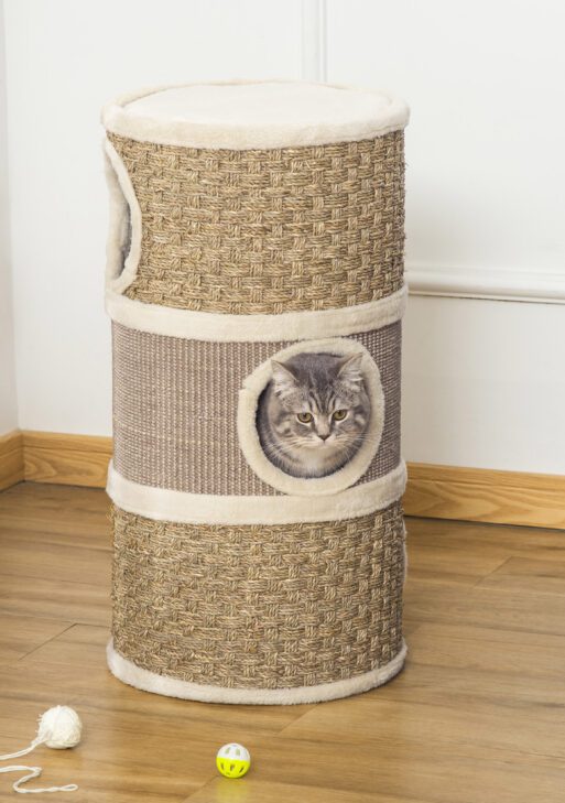 28 Inch Cat Condo, 3 Story Cat Hideaway with Sisal Scratching Pad