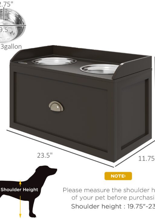 Pet Feeding Station Pet Dish Bowl Set with Storage, 2 Elevated Dog Bowls for Large Sized Dogs, Coffee