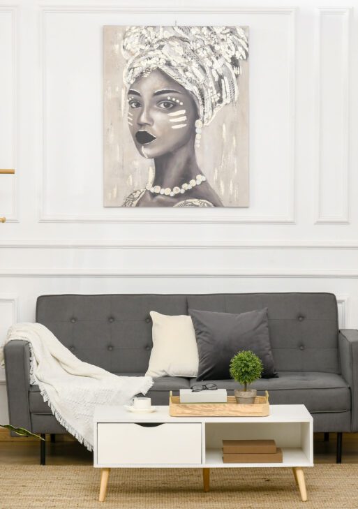 Hand-Painted Canvas Wall Art for Living Room Bedroom, Painting Gold African Woman, 39.25" x 31.5"