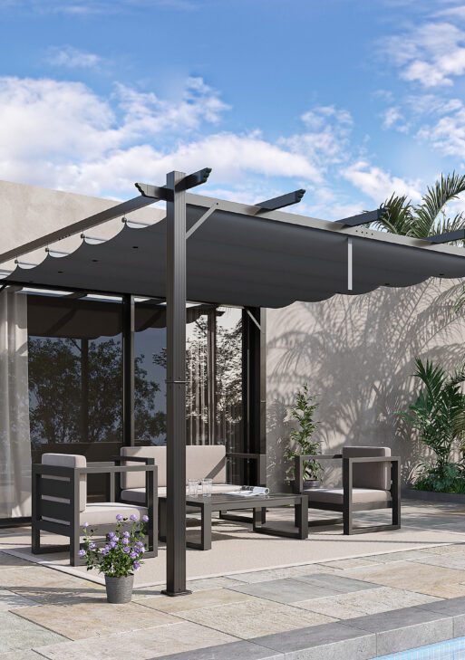 10' x 10' Outdoor Retractable Pergola Canopy, Aluminum Patio Pergola, Backyard Shade Shelter for Garden & Parties, Gray