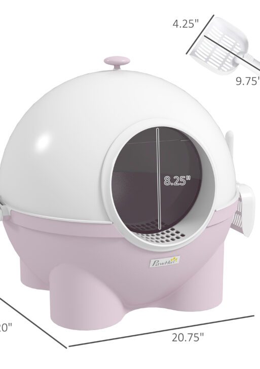 Hooded Cat Litter Box, Large Kitty Litter Pan with Lid, Scoop, Leaking Sand Pedal, Top Handle, Light Pink