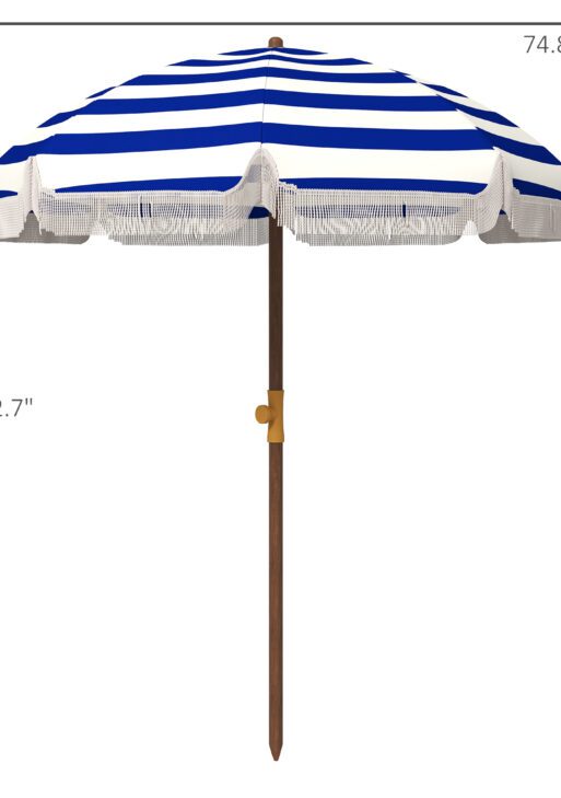6.2' Beach Umbrella for Travel, Vent, Ruffles, Carry Bag, Portable Outdoor Umbrella for Garden, Blue Stripe