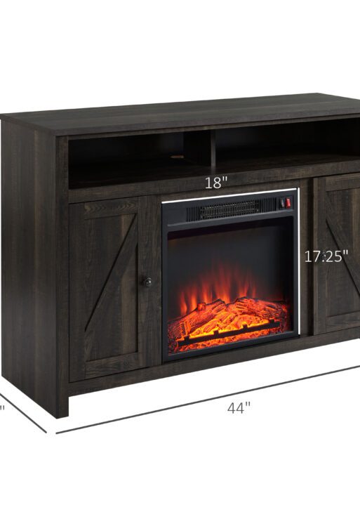 Electric Fireplace TV Stand for TV's up to 50" Flat Screen, Living Room Media Entertainment Console with Doors, Shelves, Cable Hole, Espresso