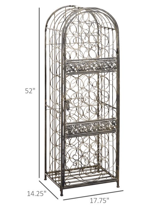 45 Bottle Wrought Iron Wine Rack Jail with Lock - Antique Bronze