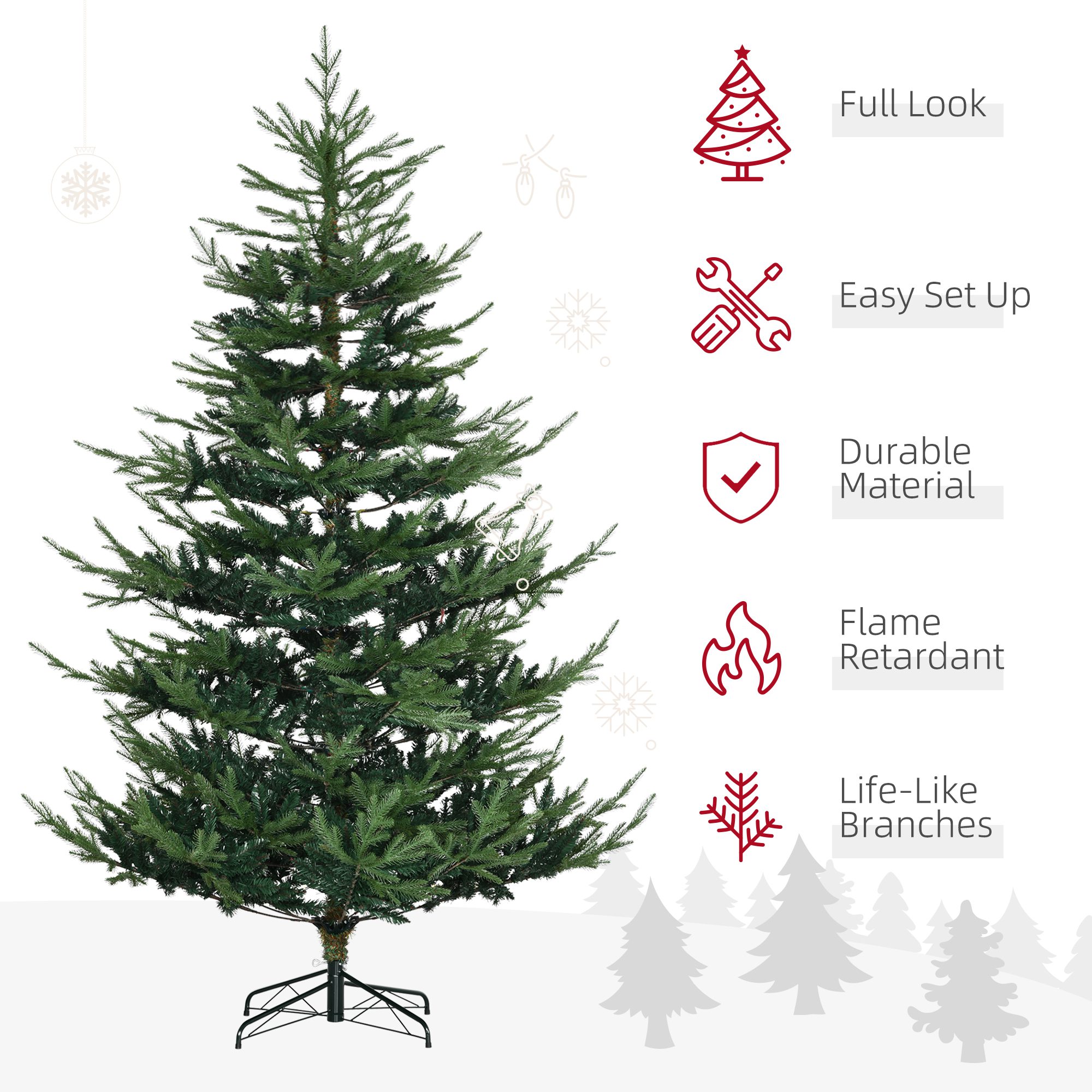7.5 Foot Artificial Christmas Tree, Nordic Pine Hinged Xmas Tree with 1218 Realistic Branches, Wide Steel Base, Auto Open, Green - Image 2