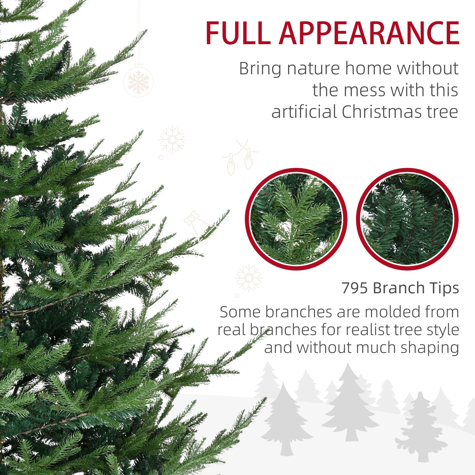 6 Foot Artificial Christmas Tree, Nordic Pine Hinged Xmas Tree with 795 Realistic Branches, Wide Steel Base, Auto Open, Green - Image 3
