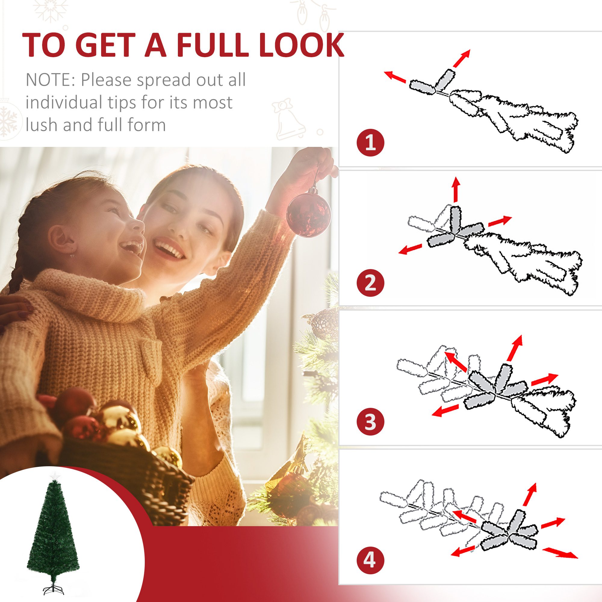 6' Tall Douglas Fir Pre-Lit Artificial Christmas Tree with Realistic Branches, 24 Multi-Color LED Lights, Fiber Optics and 230 Tips - Image 4