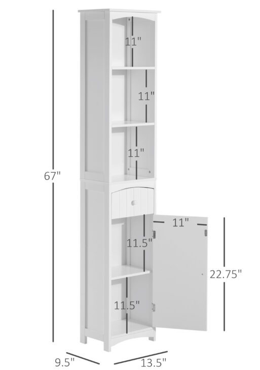 Bathroom Storage Cabinet, Free Standing Bathroom Storage Unit, Tall Linen Tower with 3-Tier Shelves and Drawer, White