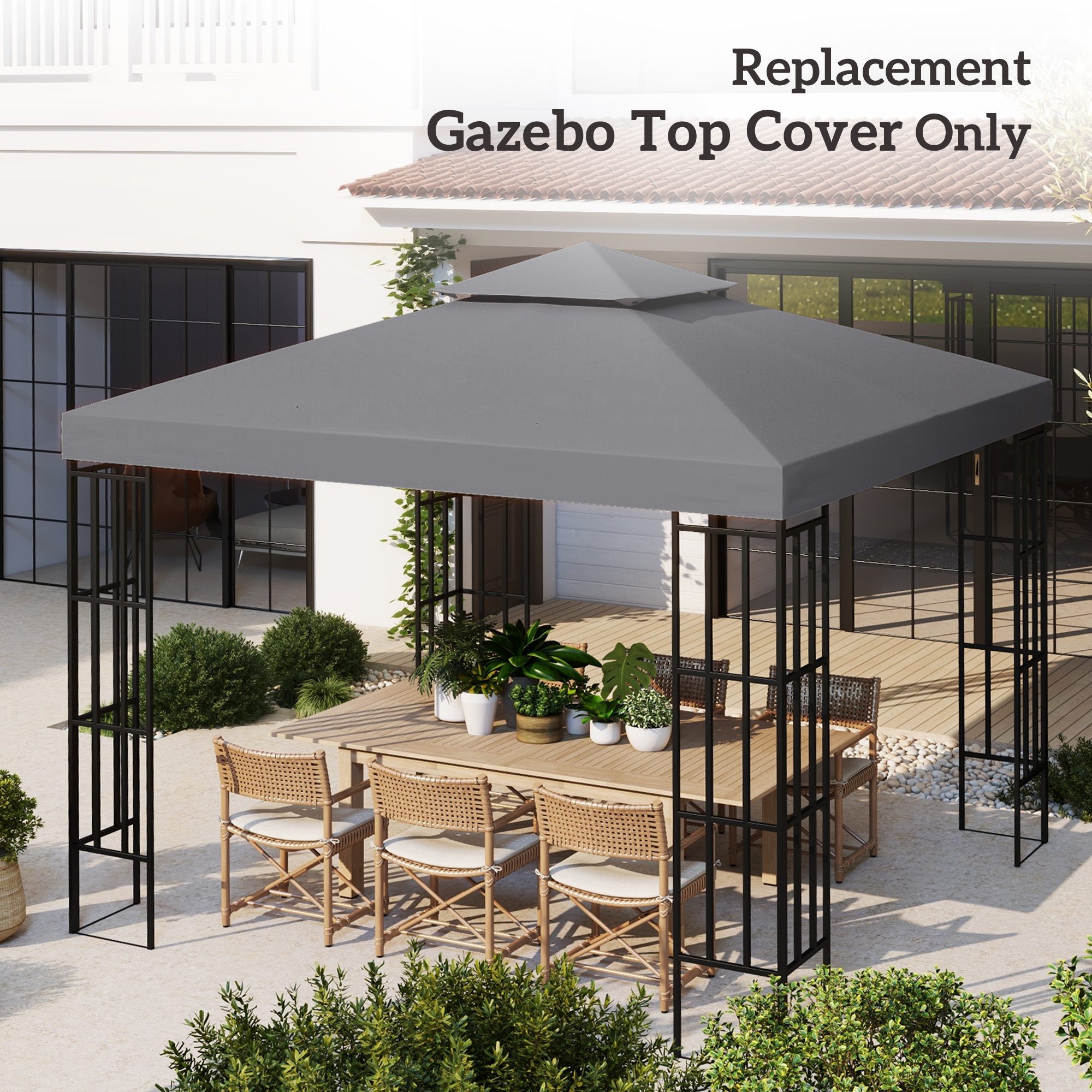 Gazebo Replacement Canopy for Model 01 -0153, 2-Tier Top Cover for 9.8' x 9.8' Gazebo, Charcoal (TOP ONLY) - Image 5