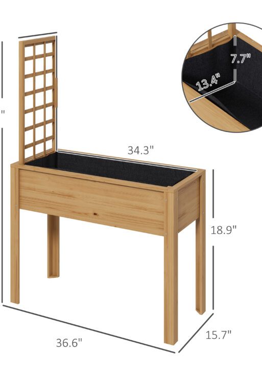 Elevated Wood Planter with Trellis for Climbing Plants, Raised Garden Bed with Legs, Drainage Holes & Filter Natural