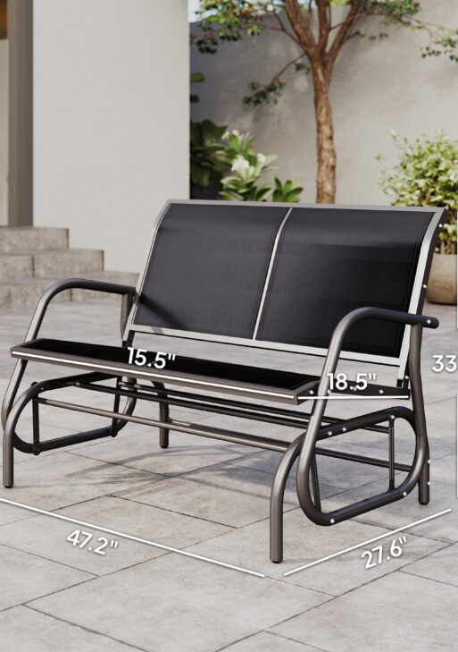 2-Person Outdoor Glider Bench, Patio Double Swing Rocking Chair Loveseat w/Powder Coated Steel Frame for Backyard Garden Porch, Black