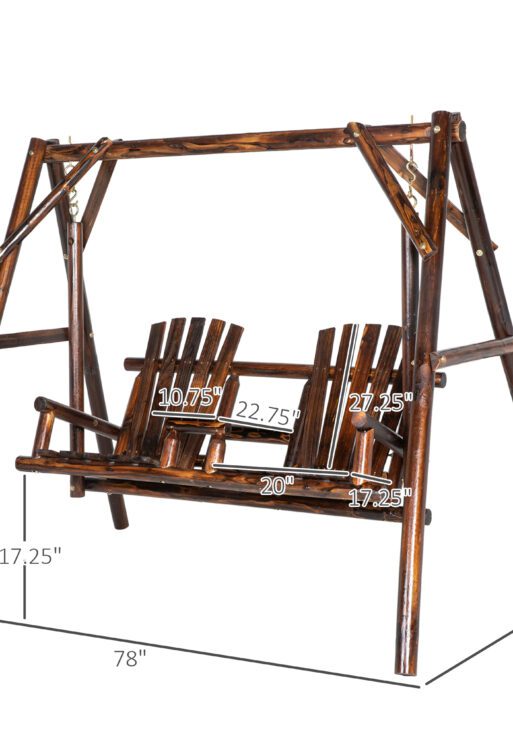 Wooden Porch Swing with Stand, 2-Seat Patio Swing Chair with Center Table, for Garden, Poolside, Backyard