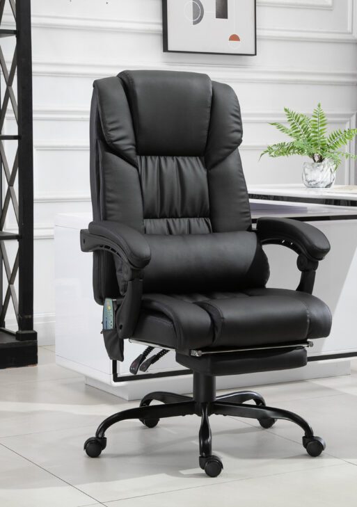 Massage Office Chair with 6 Vibrating Points, High Back Reclining Office Chair with Footrest and Remote, Black