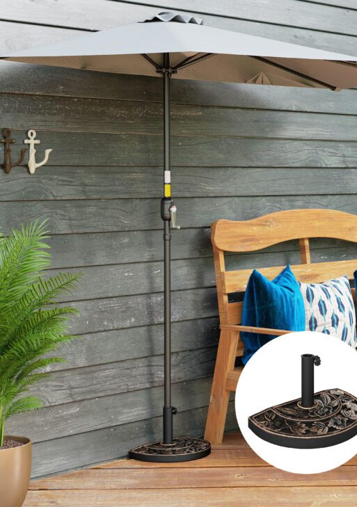 20lbs Half Round Patio Umbrella Base Outdoor Decorative Resin Parasol Stand Holder for Φ1.5", Φ1.9" Pole, for Lawn, Deck, Backyard, Garden, Bronze