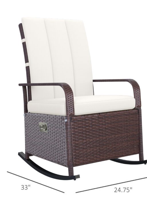 PE Rattan Rocking Recliner with Footrest, Beige