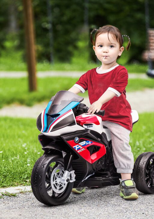Licensed 6V Kids Ride on Motorcycle, Off-Road Battery Powered Three Wheels Dirtbike with USB, AUX, Music and Headlight for Toddler, Red