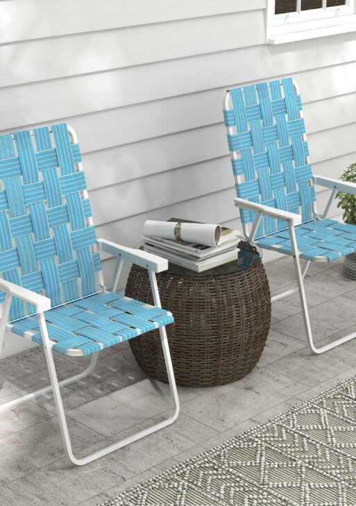 Set of 2 Patio Folding Chairs, Classic Outdoor Camping Chairs, Portable Lawn Chairs w/ Armrests, Blue