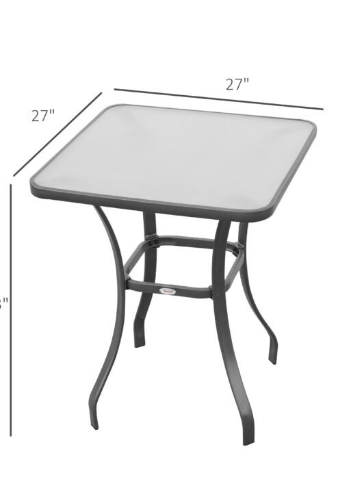 27" Square Bistro Table Garden Dining Table Outdoor Tempered Glass Table
