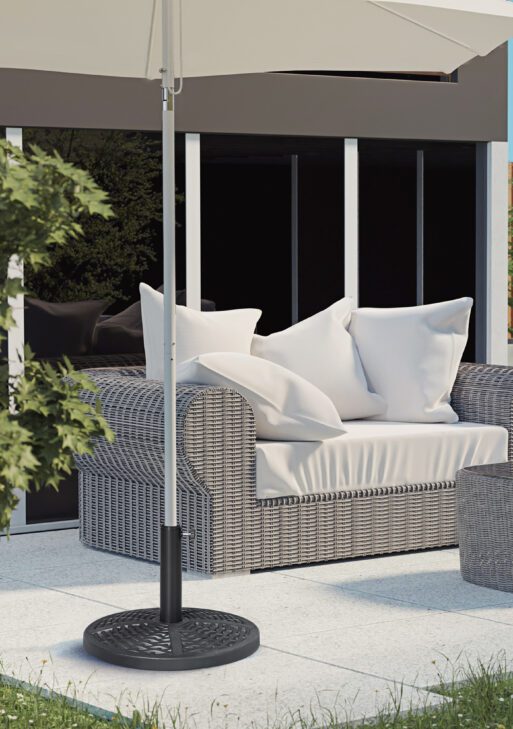 21 lbs. Market Umbrella Base Holder 18" Heavy Duty Round Parasol Stand with Rattan Design for Patio, Black