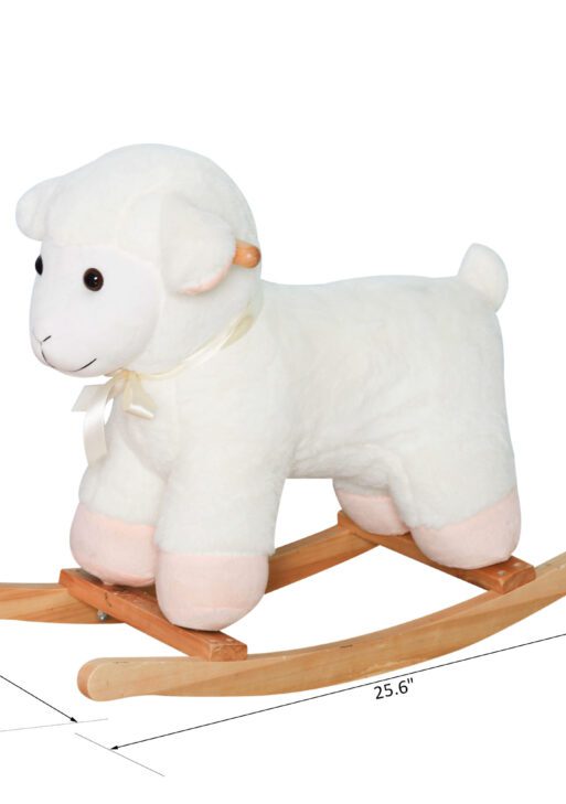 Qaba Lamb Rocking Horse Sheep, Nursery Stuffed Animal Ride On Rocker for Kids, Wooden Plush, White