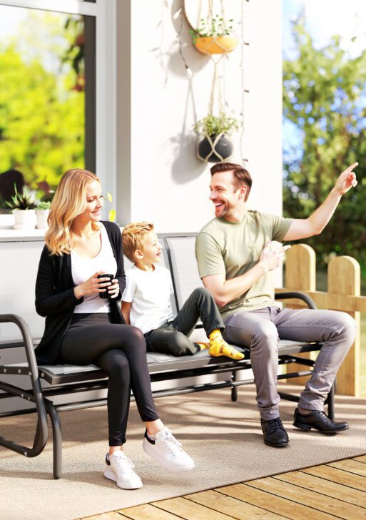 3-Person Outdoor Patio Glider Bench, Porch Glider Swing with 3 Seats, Breathable Mesh Fabric, Metal Frame, Cream White