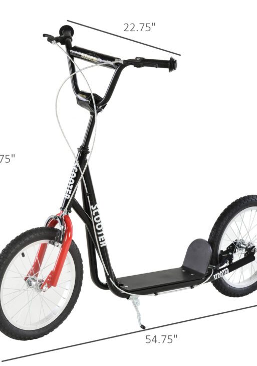 Youth Scooter Kick Scooter for Kids 5+, Max Load 220 LBS., with Adjustable Handlebar, 16" Inflatable Wheels, Dual Brakes, Black