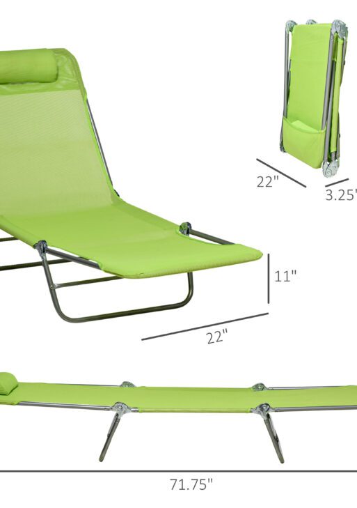 2 Piece Folding Chaise Lounge Chairs, Pool Sun Tanning Chairs with Reclining Back, Breathable Mesh Seat, Headrest for Beach, Yard, Patio, Green
