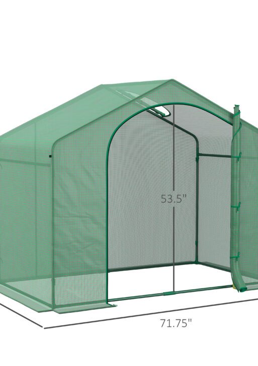 6' x 3' x 5' Portable Walk-in Greenhouse, PE Cover, Steel Frame Garden Hot House, Zipper Door, Top Vent for Flowers, Vegetables, Saplings, Tropical Plants, Green