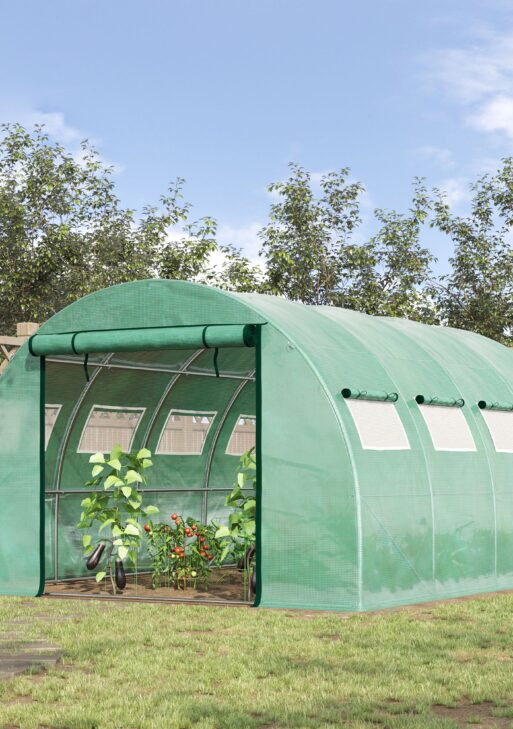 13' x 10' x 6.5' Walk-in Tunnel Greenhouse with 2 Zippered Mesh Doors & 10 Mesh Windows, Upgraded Gardening Plant Hot House with Galvanized Steel Hoops, Green