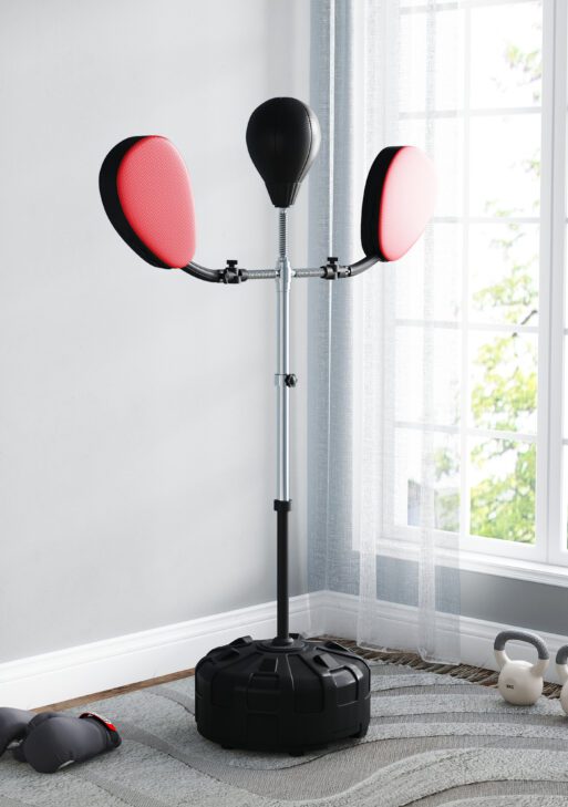 Boxing Bag with Stand, Adjustable Height Punching Speed Bag with 2 Target Arms, for Training, Exercise, Black