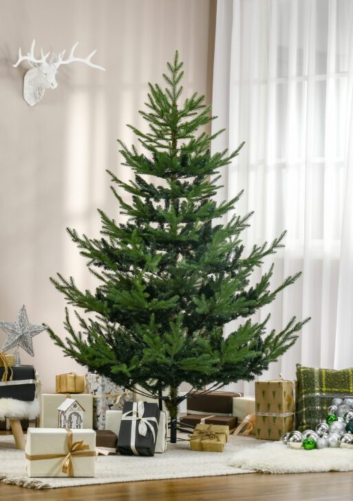 6 Foot Artificial Christmas Tree, Nordic Pine Hinged Xmas Tree with 795 Realistic Branches, Wide Steel Base, Auto Open, Green