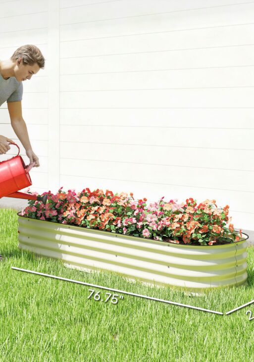 6.4' x 2' x 1' Galvanized Raised Garden Bed Kit, Metal Planter Box with Safety Edging, Cream