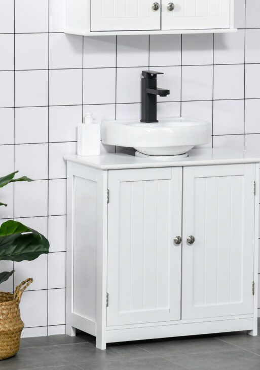 Bathroom Vanities, Bathroom Sink Cabinets with U-Shape Cut-Out and Adjustable Internal Shelf, White