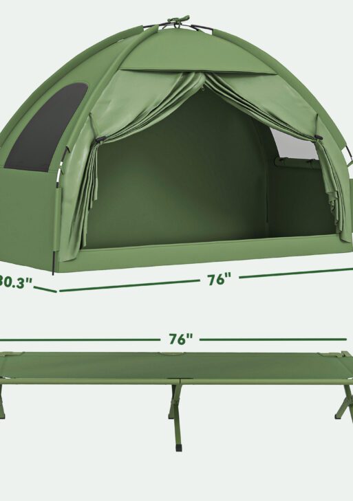 Camping Tent Cot, Single Person Folding Cot Combo, Off-Ground Tent, Covered Outdoor Bed with Carry Bag for Hiking, Camping
