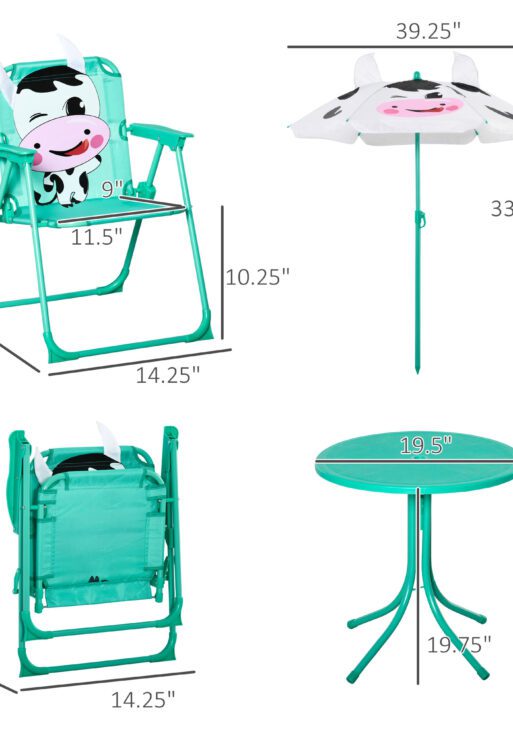 Kids Table and Chair Set, Outdoor Folding Garden Furniture, Picnic Table for Patio Backyard, with Removable & Height Adjustable Sun Umbrella, Aged 3-6 Years Old,White