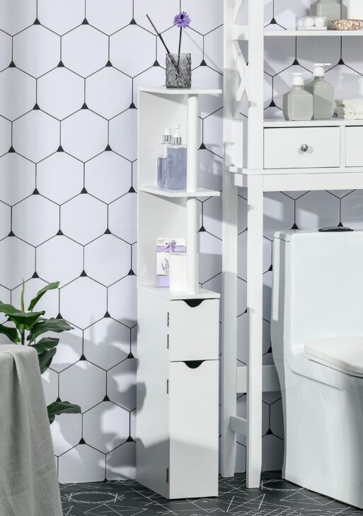 Bathroom Storage Cabinet with Open Shelves, White