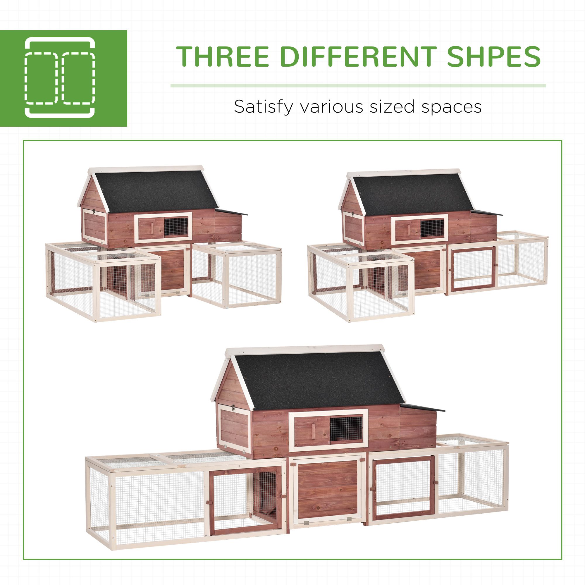 Wooden Chicken Coop, Outdoor Chicken Cage Poultry Hen House with Nesting Box, Double Runs, Asphalt Roof, Ramp - Image 3