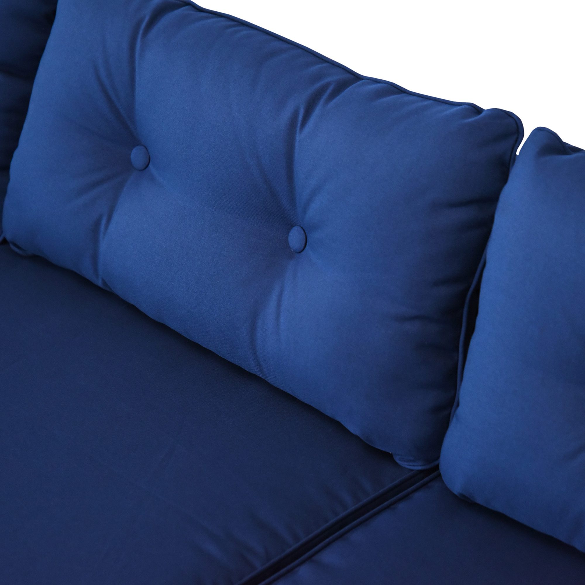 3 Piece Patio Furniture Set, Rattan Outdoor Sofa Set with Chaise Lounge & Loveseat, Soft Cushions, Tempered Glass Table, L-Shaped Sectional Couch, Blue - Image 5