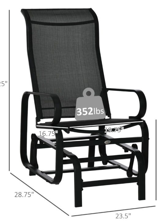 Outdoor Patio Sling Fabric Swing Glider Rocker Chair with Smooth Rocking Arms, Black