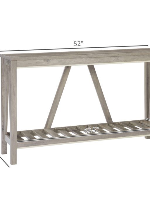 Console Table, Farmhouse Entryway Table with Storage Slatted Shelf, Rustic Sofa Table with Anti-Tipper for Living Room, Hallway, Gray