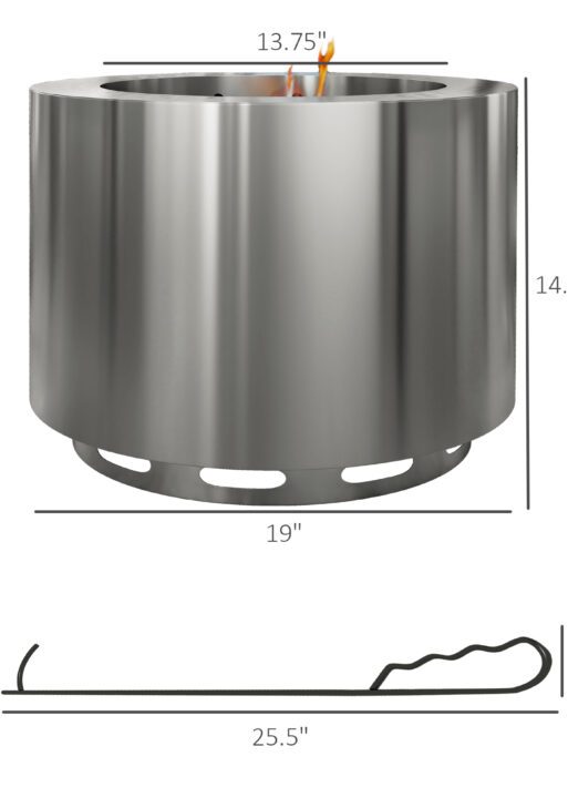 Smokeless Fire Pit, Portable Camping Bonfire Stove with Poker for Backyard Patio Picnic, Stainless Steel, Silver