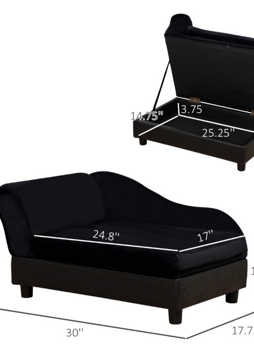 Pet Sofa Bed Couch with Storage, Pet Sofa for Cats and Small Dogs, Black