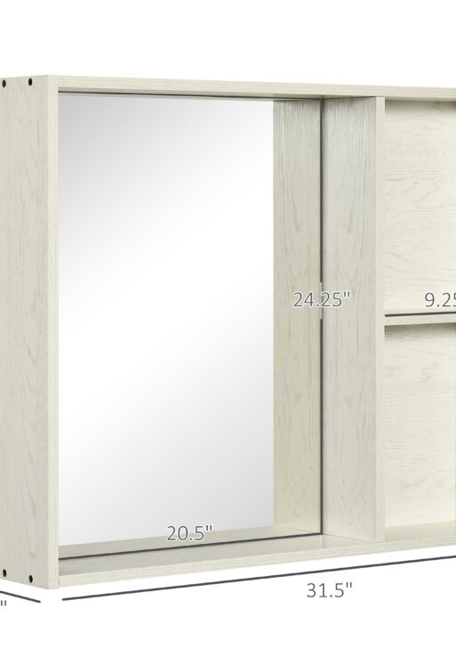 31.5" x 25.5" Bathroom Medicine Cabinet with Mirror, Storage Shelf, Over Toilet Bathroom Cabinet Wall Mounted for Living Room and Laundry Room, White