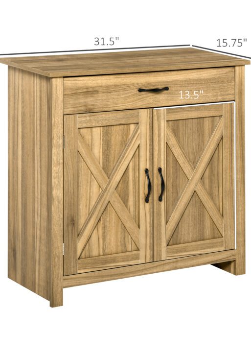 Farmhouse Sideboard Buffet Cabinet, Barn Door Coffee Bar Cabinet with Drawer and Adjustable Shelf for Kitchen, Living Room, Entryway, Natural Wood Effect