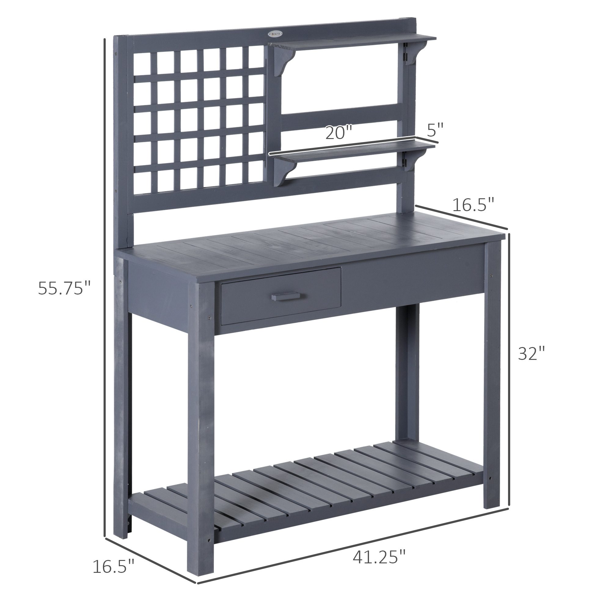 Potting Bench Table, Garden Work Bench, Outdoor Wooden Workstation with Tiers of Shelves and Drawer for Patio, Courtyards, Balcony, Grey - Image 1