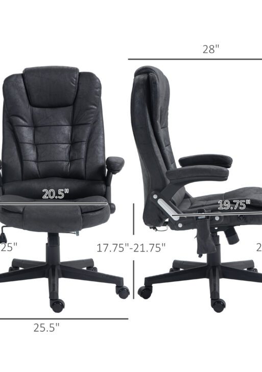 6 Point Vibrating Massage Office Chair with Heat, Microfiber High Back Executive Office Chair with Reclining Backrest, Padded Armrests and Remote, Black