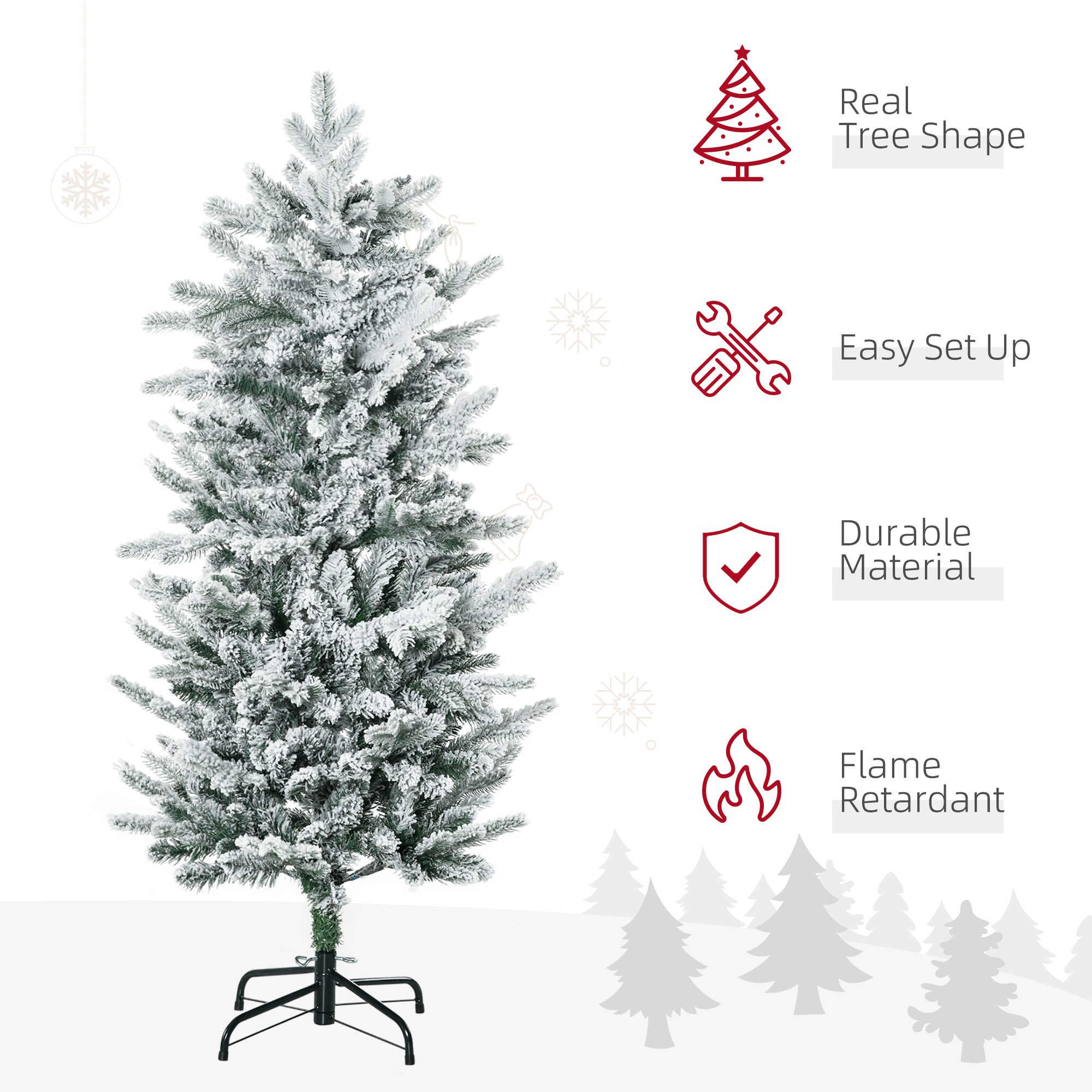 4.5' Artificial Flocked Christmas Trees, with Snow Frosted Branches, Auto Open, Steel Base - Image 2