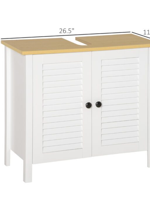 Undersink Restroom 2-Tier Anti-Slip Storage Basin w/ Sink Pipe Slot - White