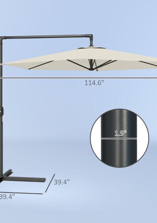 9.5FT Offset Patio Umbrella with Crank, Cross Base, Round Hanging Cantilever Umbrella for Pool, Backyard, Deck, Garden