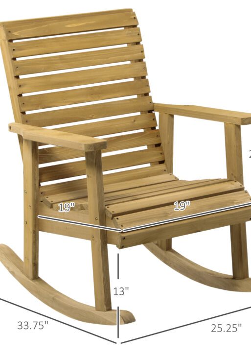 Wooden Outdoor Rocking Chair, Traditional Slatted Wood Rocker Chair with Armrests and High Backrest for Indoor & Outdoor, Light Brown